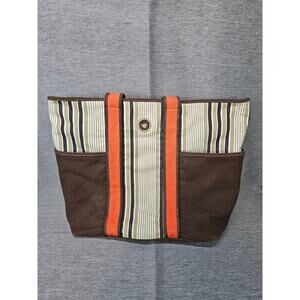 Tommy Hilfiger Canvas Square Shopper Tote Bag Orange Brown Stripe